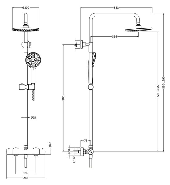 Round Thermostatic Bar Valve and Shower Kit