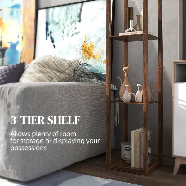 HOMCOM Three-Shelf Standing Lamp - Rustic Brown/White