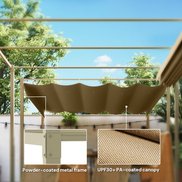 Outsunny 3 x 3(m) Garden Pergola with Retractable Roof and Magnetic Fixture, Outdoor Gazebo Pergola Kit Sun Shade Canopy, UPF30+, Khaki