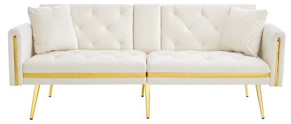 Two-seater Sofa Bed with 3-Position Adjustable Backrest, Concealed Cup Holders, Daybed for Compact Room, 174L x 76W x 71.5H cm, White Aosom UK