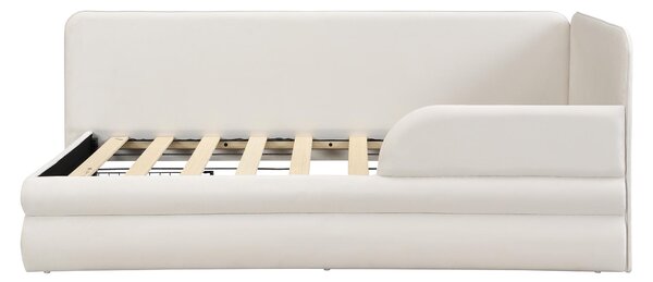 Upholstered 3ft Single Bed with Drawer and Fitted Side Rails, Velvet Upholstery Daybed for Compact Room, 205.5L x 80W x 98H cm, Beige Aosom UK