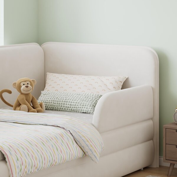 Upholstered 3ft Single Bed with Drawer and Fitted Side Rails, Velvet Upholstery Daybed for Compact Room, 205.5L x 80W x 98H cm, Beige Aosom UK