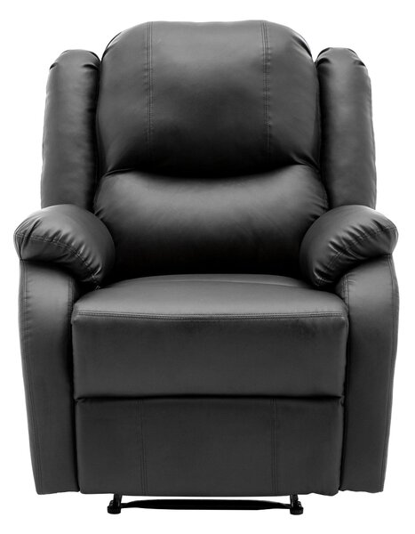 Adjustable Pull‑tab Recliner with Side Storage Pocket, Padded Cushions, High‑back Armchair for the Elderly, 82L x 86W x 99H cm, Black Aosom UK