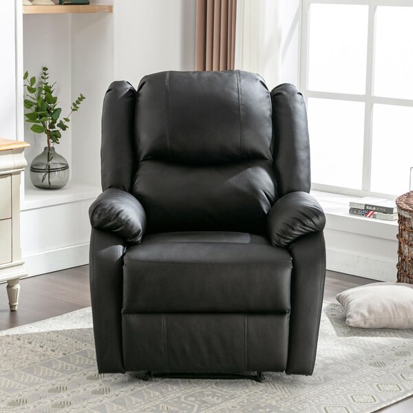 Adjustable Pull‑tab Recliner with Side Storage Pocket, Padded Cushions, High‑back Armchair for the Elderly, 82L x 86W x 99H cm, Black Aosom UK