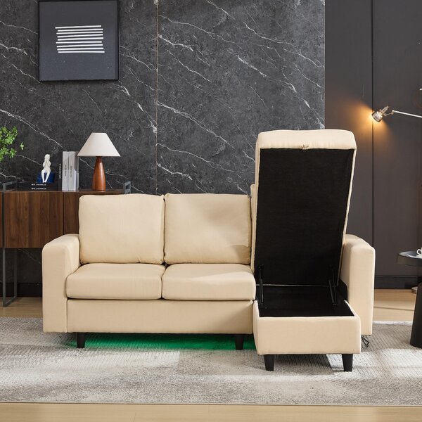 L-Shaped 3 Seater Sofa Bed with Reversible Chaise, Type-C Charging, Convertible Sleeper for Living Room, 180x120x72 cm, Beige Aosom UK