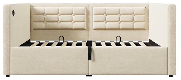3ft Upholstered Single Sofa Bed with USB and Type-C Charging Station, Under-bed Storage with Side Pockets, 205L x 106W x 75H cm, Beige Aosom UK