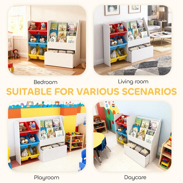 AIYAPLAY Toy Storage Unit, 3-Tier Toy Organiser Shelf with 6 Removable Storage Bins for Bedroom, Nursery, Multicolour