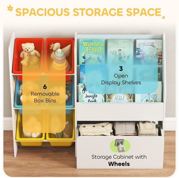 AIYAPLAY Toy Storage Unit, 3-Tier Toy Organiser Shelf with 6 Removable Storage Bins for Bedroom, Nursery, Multicolour