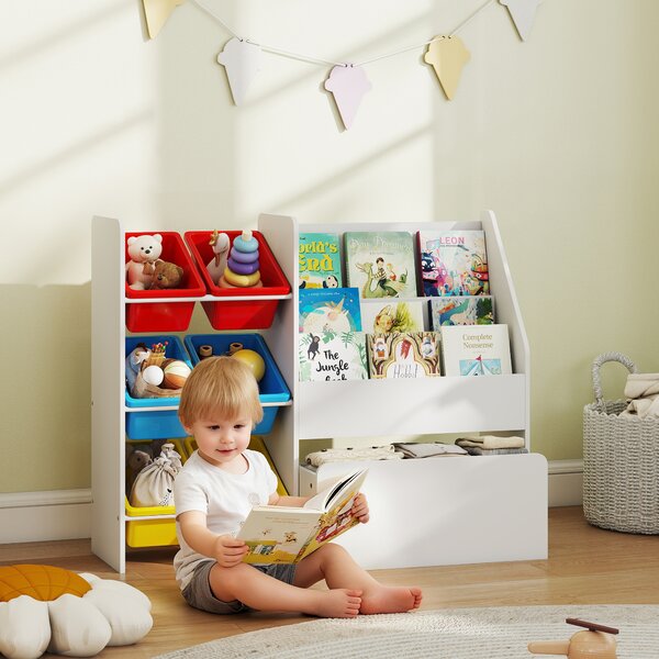 AIYAPLAY Toy Storage Unit, 3-Tier Toy Organiser Shelf with 6 Removable Storage Bins for Bedroom, Nursery, Multicolour