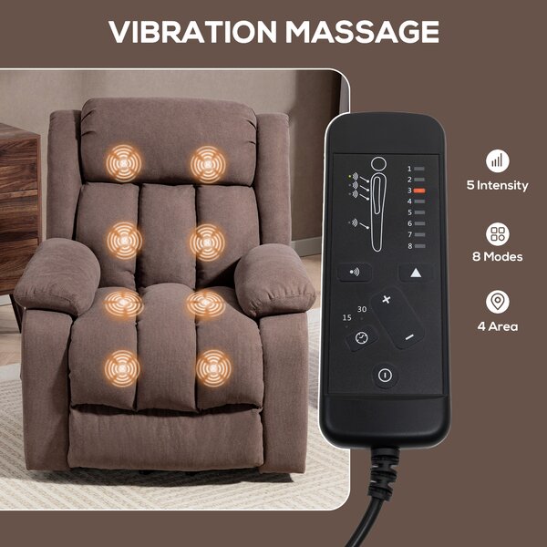 HOMCOM Eight-Point Massage Electric Lift Recliner Chair for Elderly, Power Rise & Recline Armchair with Remote, Dark Brown Aosom UK