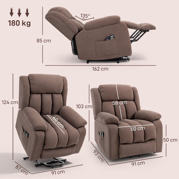 HOMCOM Eight-Point Massage Electric Lift Recliner Chair for Elderly, Power Rise & Recline Armchair with Remote, Dark Brown Aosom UK