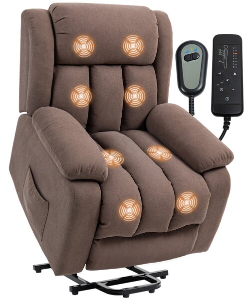 HOMCOM Eight-Point Massage Electric Lift Recliner Chair for Elderly, Power Rise & Recline Armchair with Remote, Dark Brown Aosom UK