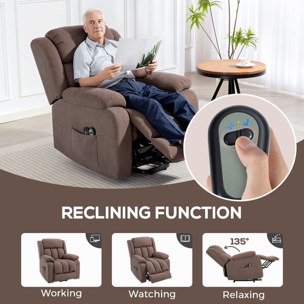 HOMCOM Eight-Point Massage Electric Lift Recliner Chair for Elderly, Power Rise & Recline Armchair with Remote, Dark Brown Aosom UK
