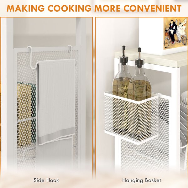 HOMCOM 3-Tier Kitchen Cart with 3 Steel Wire Baskets - White