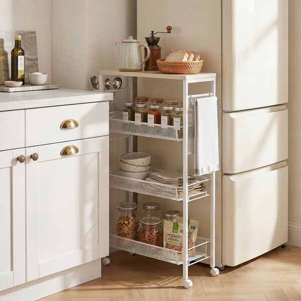 HOMCOM 3-Tier Kitchen Cart with 3 Steel Wire Baskets - White