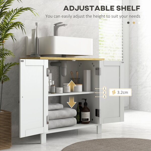 Kleankin Under Sink Bathroom Cabinet for Basin without Pedestal, Space-Saving Design, White Aosom UK