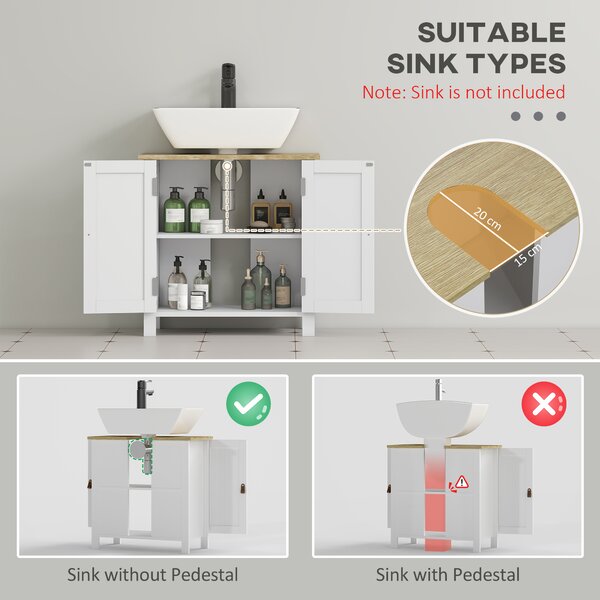 Kleankin Under Sink Bathroom Cabinet for Basin without Pedestal, Space-Saving Design, White Aosom UK