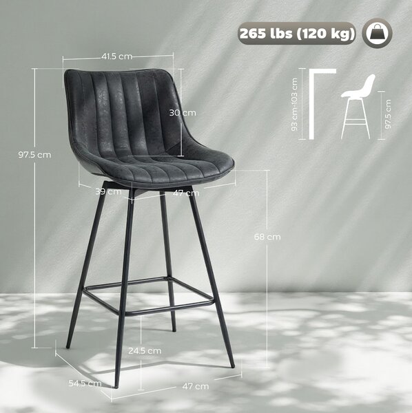 HOMCOM Set of 2 PU Leather Swivel Bar Stools - Black