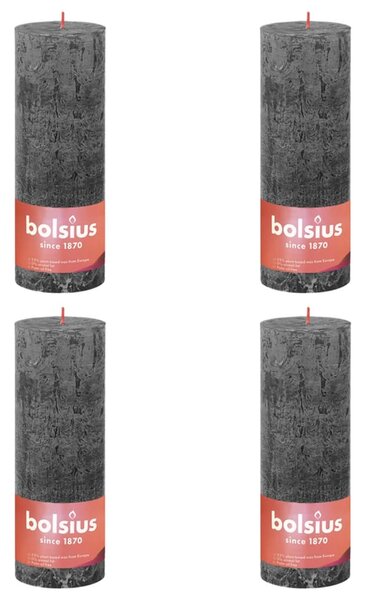 Bolsius Rustic Pillar Candles Shine 4 pcs 190x68 mm Stormy Grey