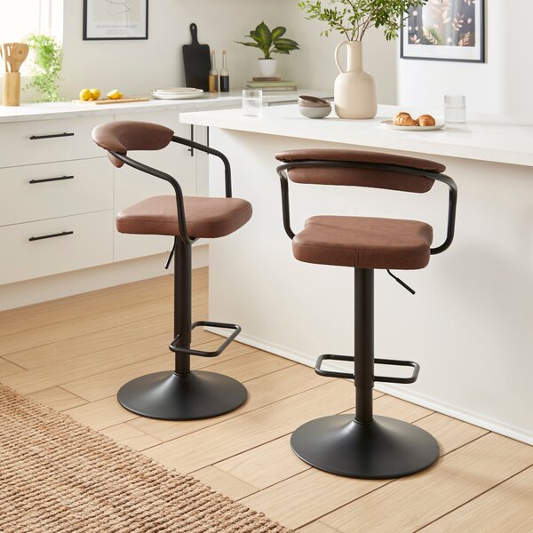 Houston Adjustable Height Swivel Bar Stool, Faux Leather