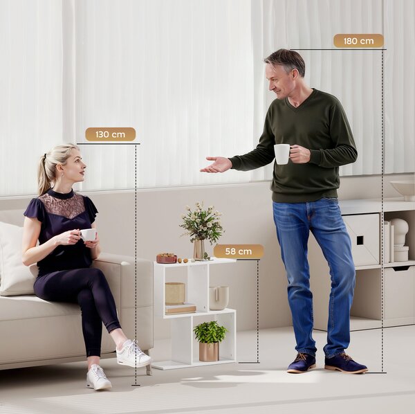 HOMCOM Side Table, Narrow End Table with Storage Shelves, S-Shaped, 3-Tier, 50W x 19.5D x 58H cm, White