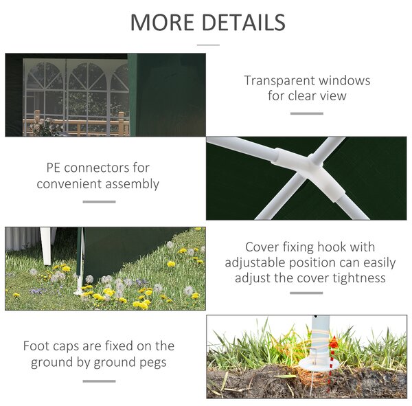 Outsunny 6x3 m Party Tent Gazebo Marquee Outdoor Patio Canopy Shelter with Windows and Side Panels, Green