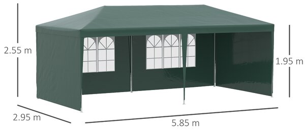 Outsunny 6x3 m Party Tent Gazebo Marquee Outdoor Patio Canopy Shelter with Windows and Side Panels, Green