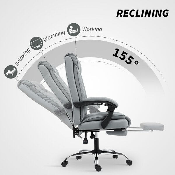 HOMCOM 155° Reclining Faux Leather Swivel Office Chair -Black