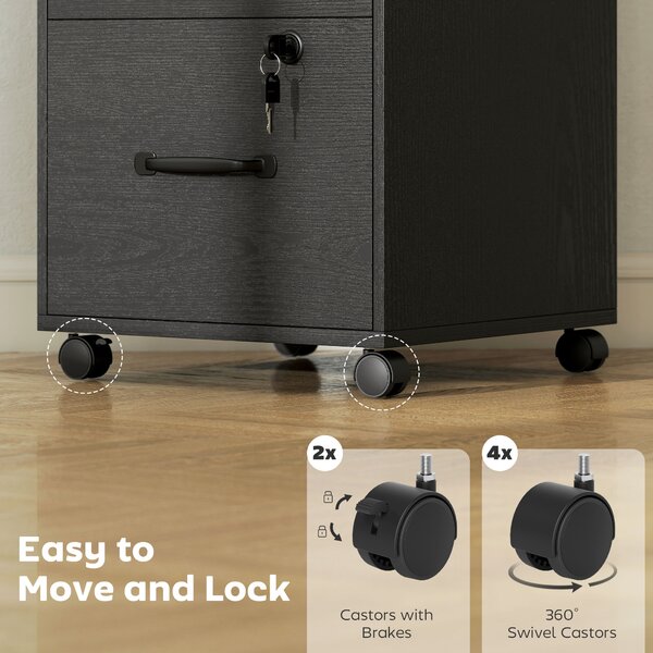 HOMCOM Three Drawer Wood-Effect Filing Cabinet - Black