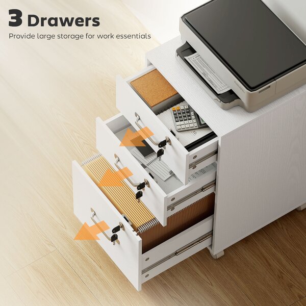 HOMCOM Three Drawer Wood-Effect Filing Cabinet - White