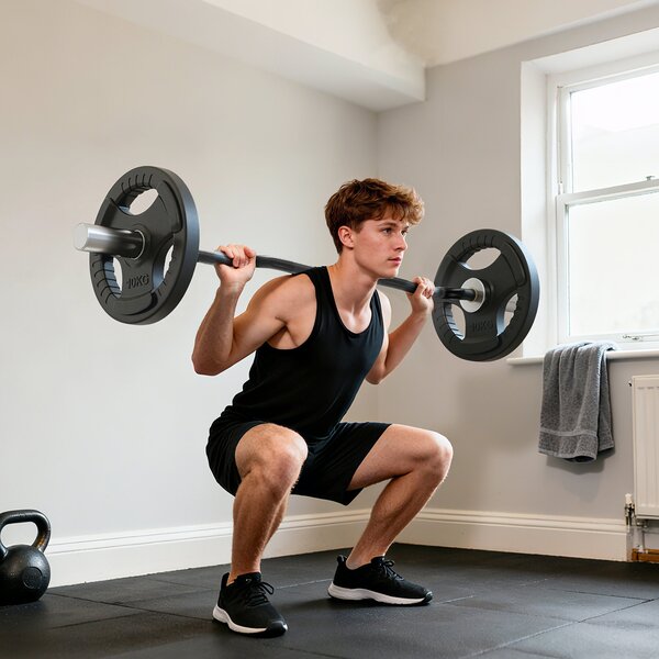 SPORTNOW 4ft Olympic EZ Curl Bar, Barbell Bar for 2" Weight Plates with Non-Slip Hand Grip 120cm