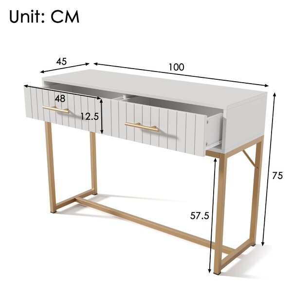 Modern Dressing Table with 2 Drawers, Highboard Bedroom Chest, White Sideboard, Particle Board and Metal Construction, 75x100x45 cm, White Aosom UK