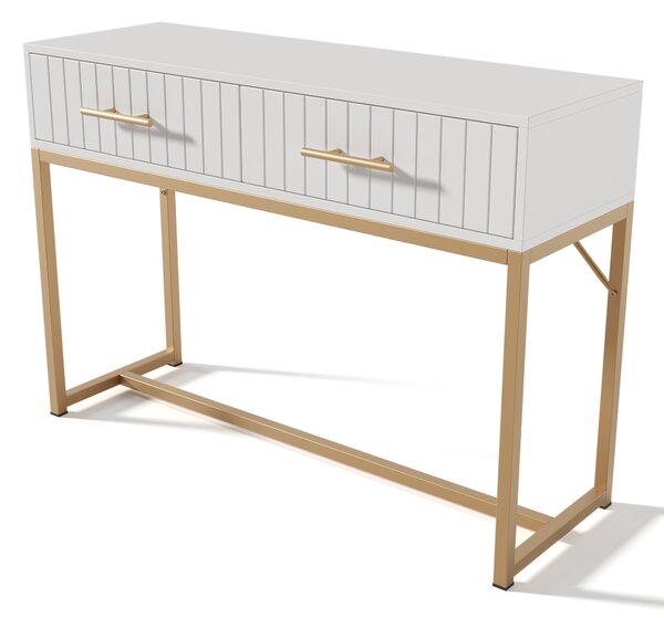 Modern Dressing Table with 2 Drawers, Highboard Bedroom Chest, White Sideboard, Particle Board and Metal Construction, 75x100x45 cm, White Aosom UK