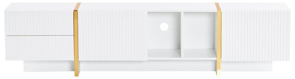 Modern TV Cabinet with Storage Cabinet and Open Shelves for 85-Inch TV, Entertainment Centre for Living Room, 190L x 35W x 45H cm, White+Gold Aosom.UK