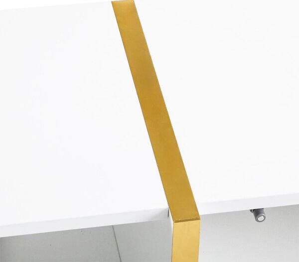 Modern TV Cabinet with Storage Cabinet and Open Shelves for 85-Inch TV, Entertainment Centre for Living Room, 190L x 35W x 45H cm, White+Gold Aosom.UK