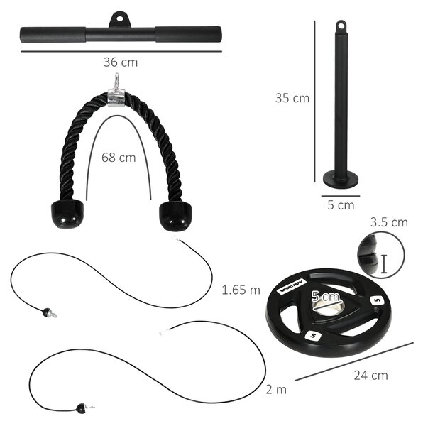 SPORTNOW Cable Machine Pulley System w/ 2 x 5kg Olympic Weight Plates, Lat Pull Down System w/ DIY Loading Weight for Home Gym Training