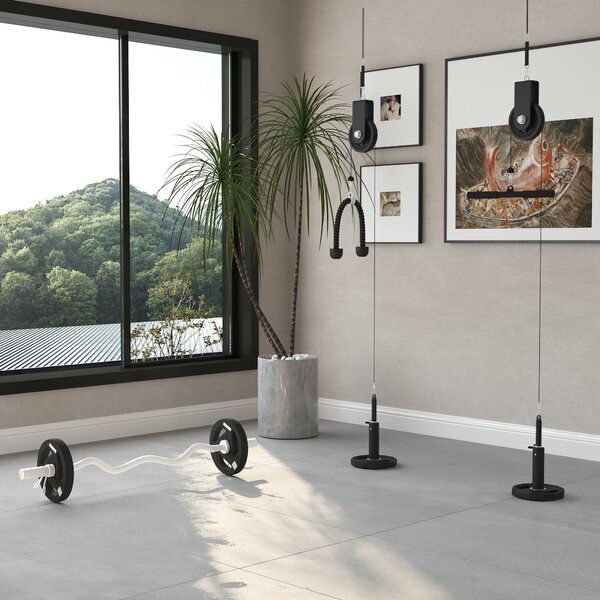 SPORTNOW Cable Machine Pulley System w/ 2 x 5kg Olympic Weight Plates, Lat Pull Down System w/ DIY Loading Weight for Home Gym Training