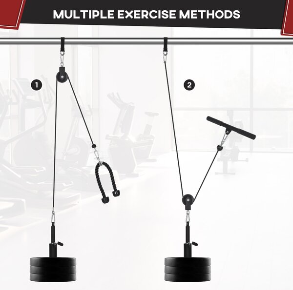 SPORTNOW Cable Machine Pulley System w/ 2 x 5kg Olympic Weight Plates, Lat Pull Down System w/ DIY Loading Weight for Home Gym Training