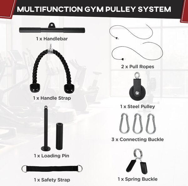 SPORTNOW Cable Machine Pulley System w/ 2 x 5kg Olympic Weight Plates, Lat Pull Down System w/ DIY Loading Weight for Home Gym Training