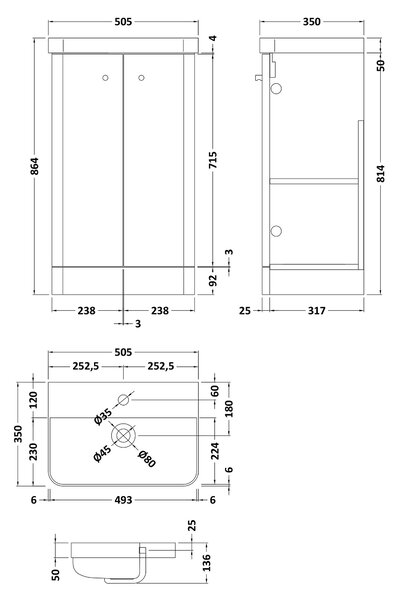 Core Floor Standing 2 Door Vanity Unit with Basin