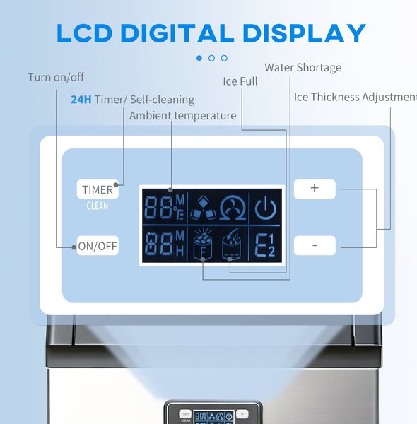 HOMCOM Commercial Ice Maker Machine, Freestanding Stainless Steel Ice Machine with Self-Cleaning, LCD Display, 45kg/24 Hours and 11kg Storage for Home, Office, Bar, Restaurant