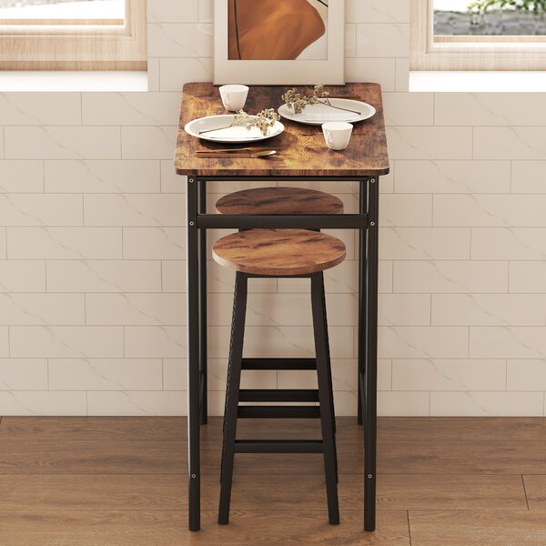 HOMCOM Bar Stools Set of 2 Breakfast Bar Stools with Footrest, Industrial Round, 32 x 32 x 65 cm, Rustic Brown