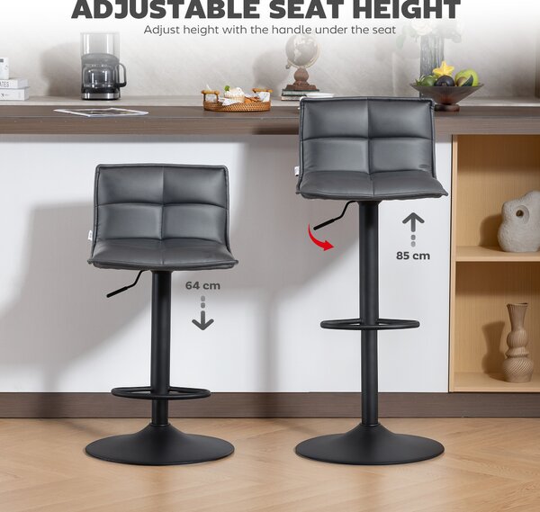 HOMCOM Set of Two Modern Faux Leather Bar Stools - Dark Grey