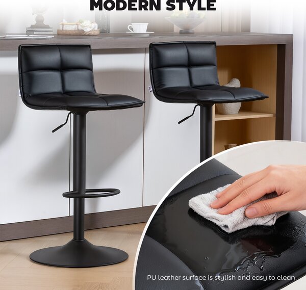 HOMCOM Set of Two Modern Faux Leather Bar Stools - Black