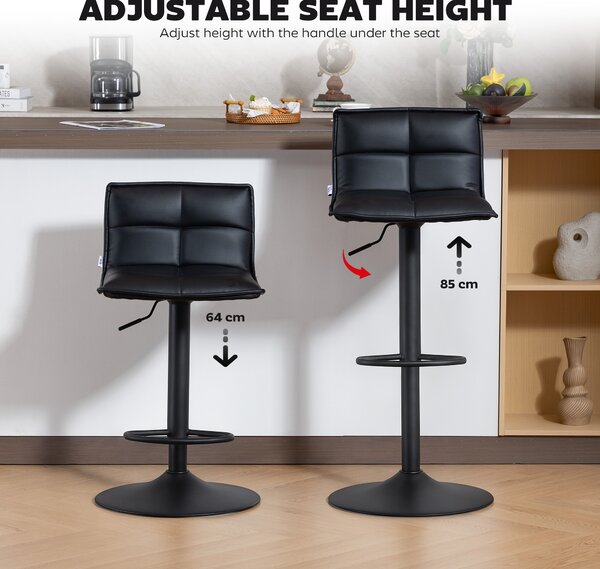 HOMCOM Set of Two Modern Faux Leather Bar Stools - Black