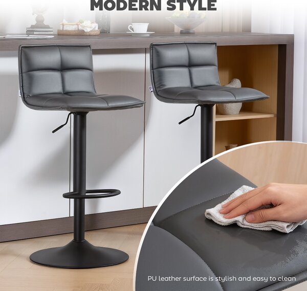 HOMCOM Set of Two Modern Faux Leather Bar Stools - Dark Grey