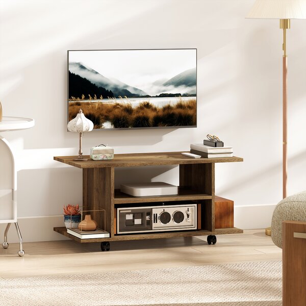 HOMCOM Modern TV Cabinet Stand Storage Shelves Table Mobile Bedroom Furniture Bookshelf Bookcase Walnut