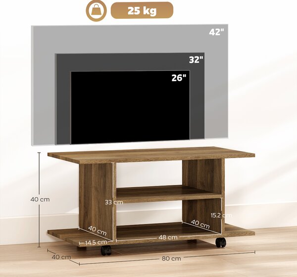 HOMCOM Modern TV Cabinet Stand Storage Shelves Table Mobile Bedroom Furniture Bookshelf Bookcase Walnut