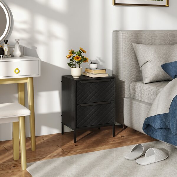 HOMCOM Chest of Drawers, Dresser with 2 Fabric Drawers and Aluminium Handles - Black