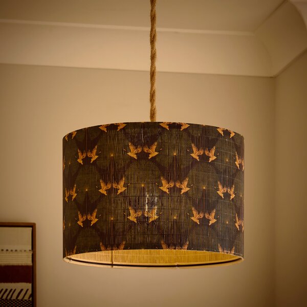 Luxe Cranes Bamboo Drum Lamp Shade